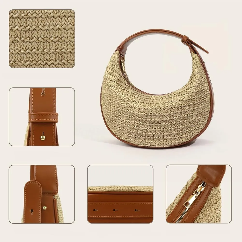 Crescent Shoulder Bag for Women Trendy Crossbody Hobo Purse PU Clutch Handbag Adjustable Strap