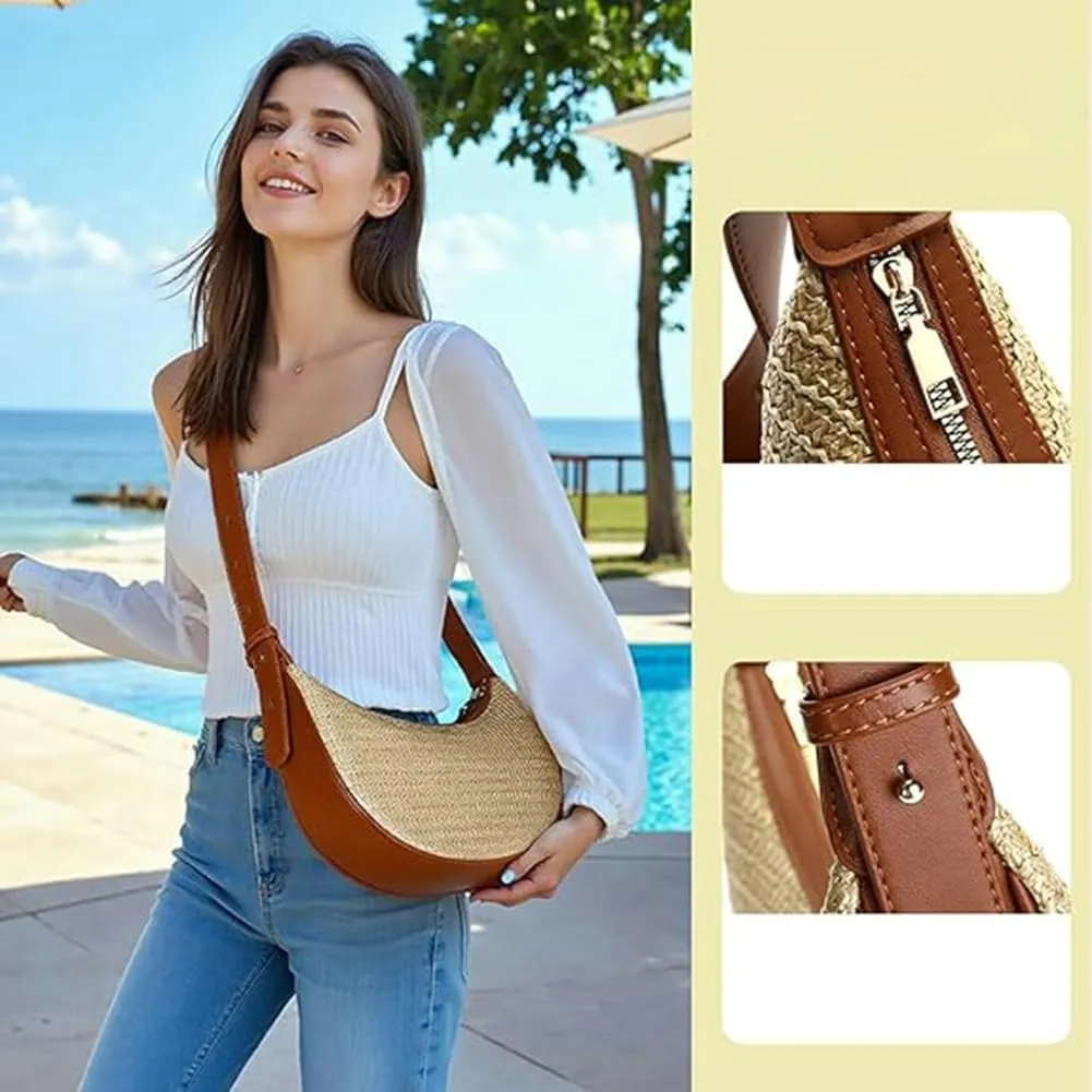 Crescent Shoulder Bag for Women Trendy Crossbody Hobo Purse PU Clutch Handbag Adjustable Strap