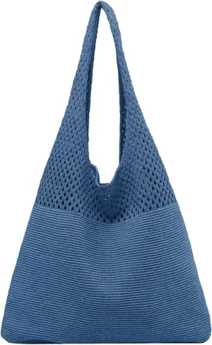 Crochet Tote Bag Mesh Beach Bag for Women Knit Summer Hobo Boho Tote Bag for Picnic Pool Gym Travel Grocery Vacation Holiday