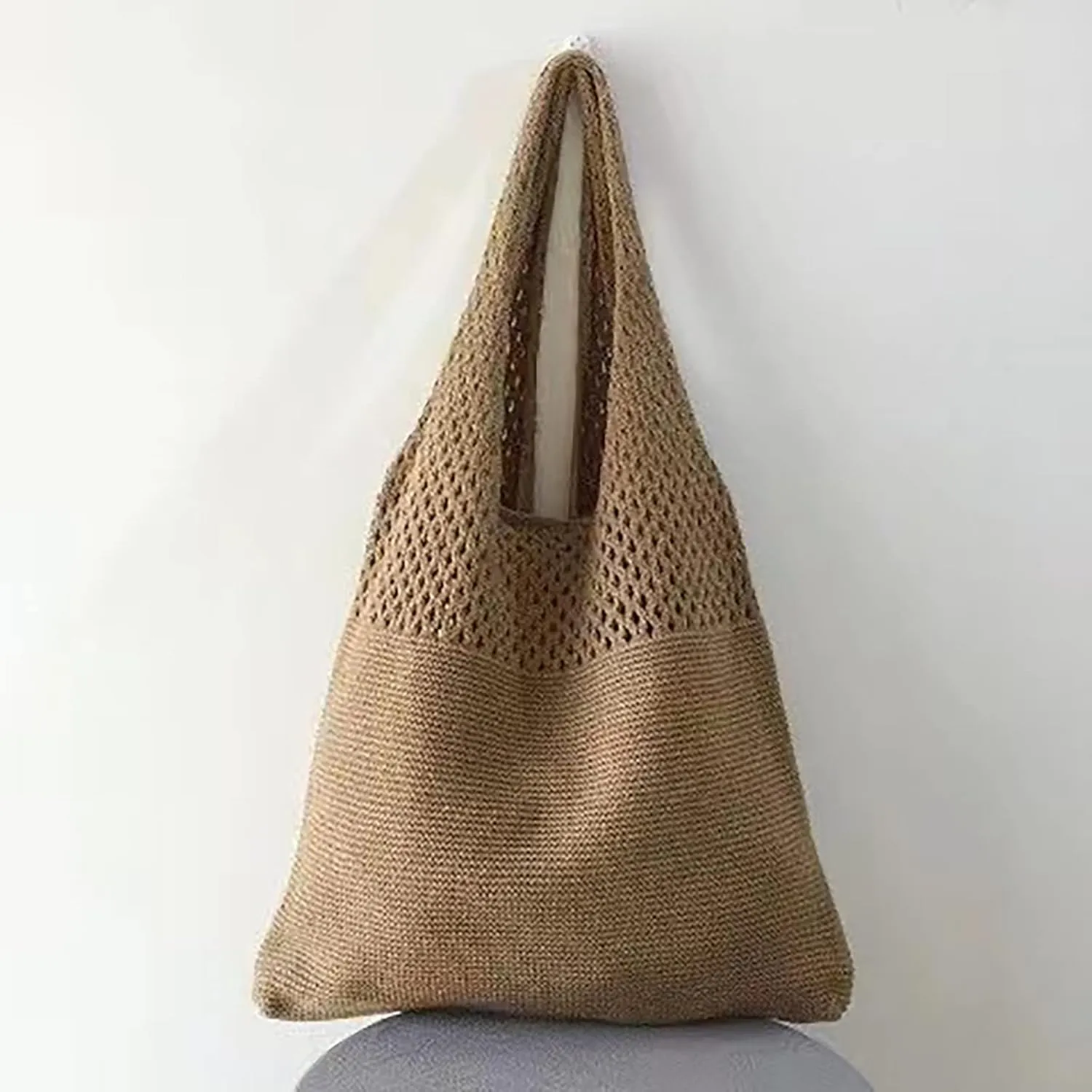 Crochet Tote Bag Mesh Beach Bag for Women Knit Summer Hobo Boho Tote Bag for Picnic Pool Gym Travel Grocery Vacation Holiday