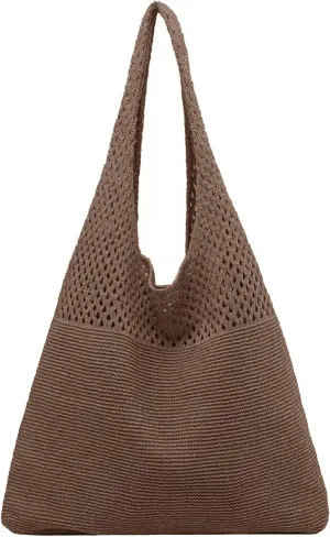 Crochet Tote Bag Mesh Beach Bag for Women Knit Summer Hobo Boho Tote Bag for Picnic Pool Gym Travel Grocery Vacation Holiday