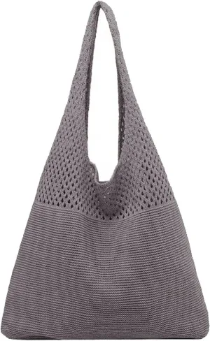 Crochet Tote Bag Mesh Beach Bag for Women Knit Summer Hobo Boho Tote Bag for Picnic Pool Gym Travel Grocery Vacation Holiday