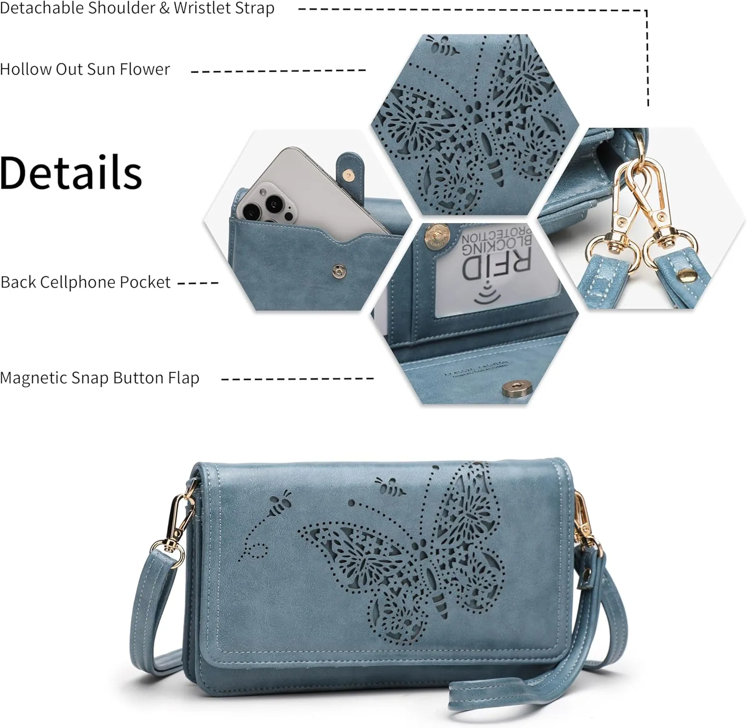 Crossbody Bags For Women Wristlet Wallet Phone Purse Shoulder handbags Multi-Function Small RFID Clutch Card Holder