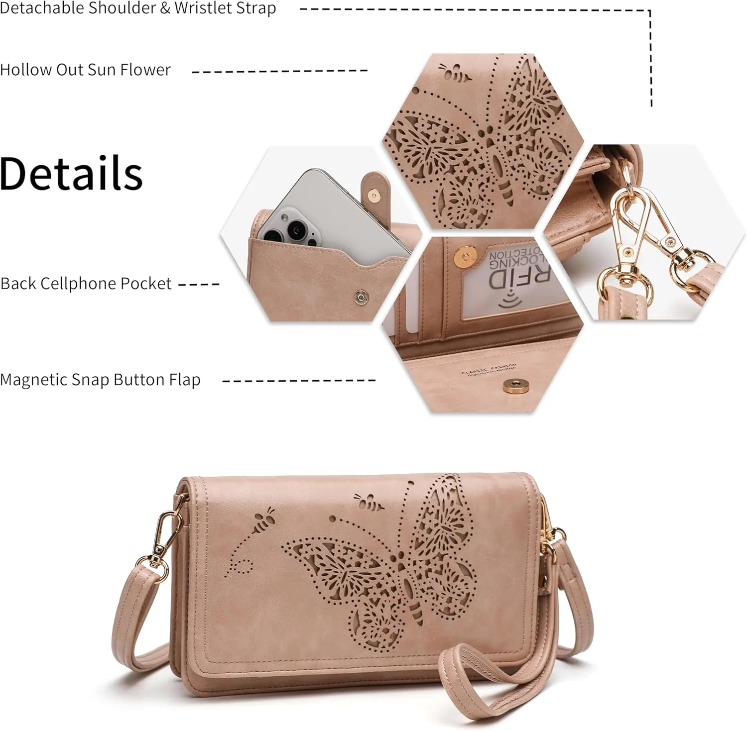 Crossbody Bags For Women Wristlet Wallet Phone Purse Shoulder handbags Multi-Function Small RFID Clutch Card Holder
