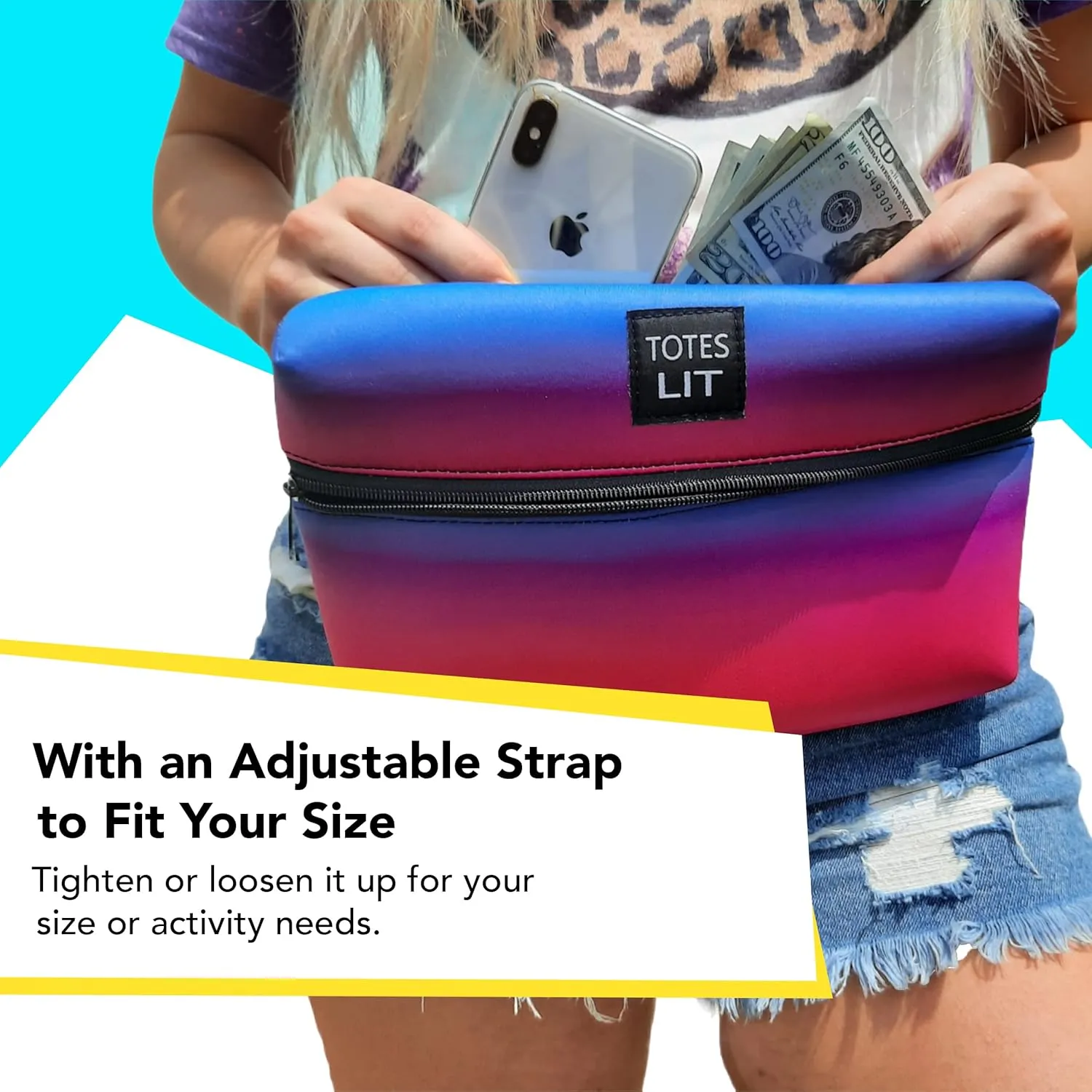 Crossbody Neoprene Fanny Pack - Water-Resistant, Insulated & Fashionable Running Fanny Pack for Woman - Large Fanny Pack with Compartment & Adjustable Strap - Gym, Hike & Travel Bag by Lit Handlers