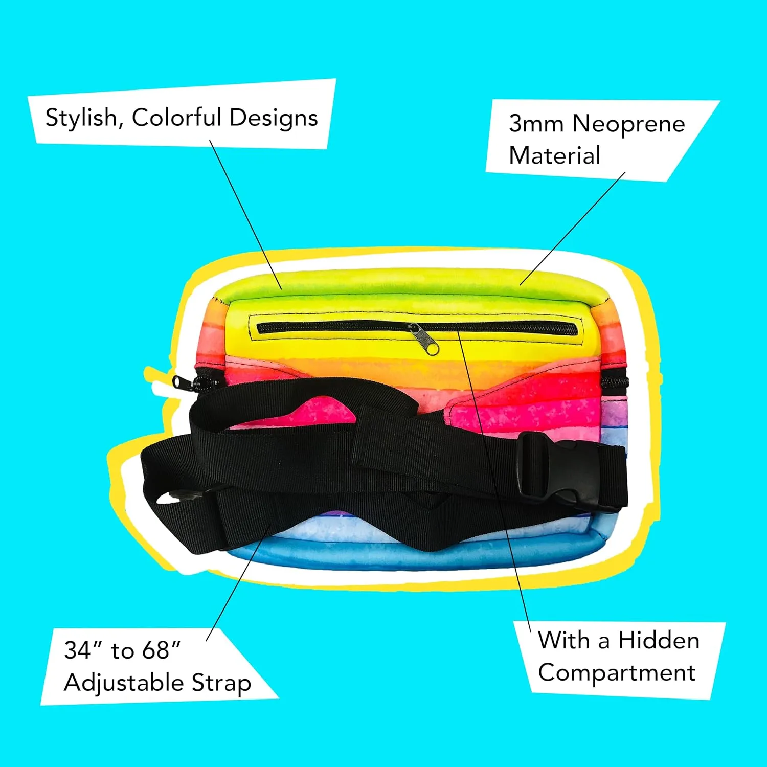 Crossbody Neoprene Fanny Pack - Water-Resistant, Insulated & Fashionable Running Fanny Pack for Woman - Large Fanny Pack with Compartment & Adjustable Strap - Gym, Hike & Travel Bag by Lit Handlers
