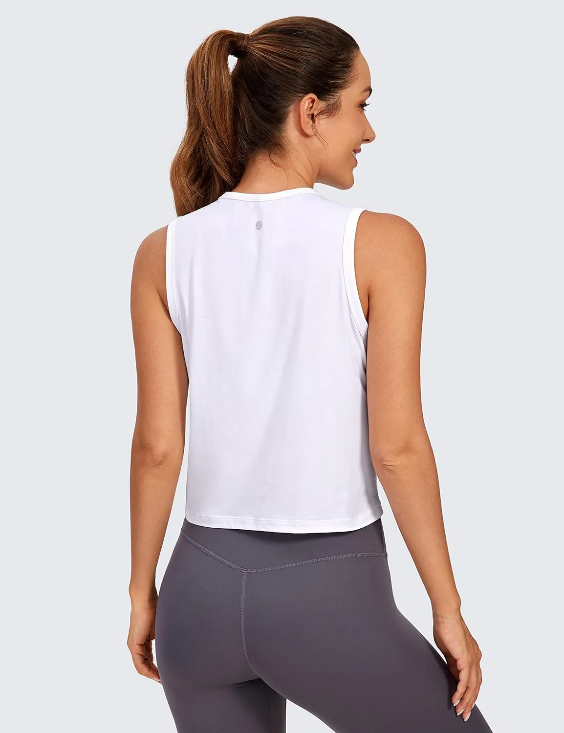 CRZ YOGA Pima Cotton High Neck Cropped Tank Tops for Women Soft Crop Workout Athletic Yoga Basic Sleeveless Shirts