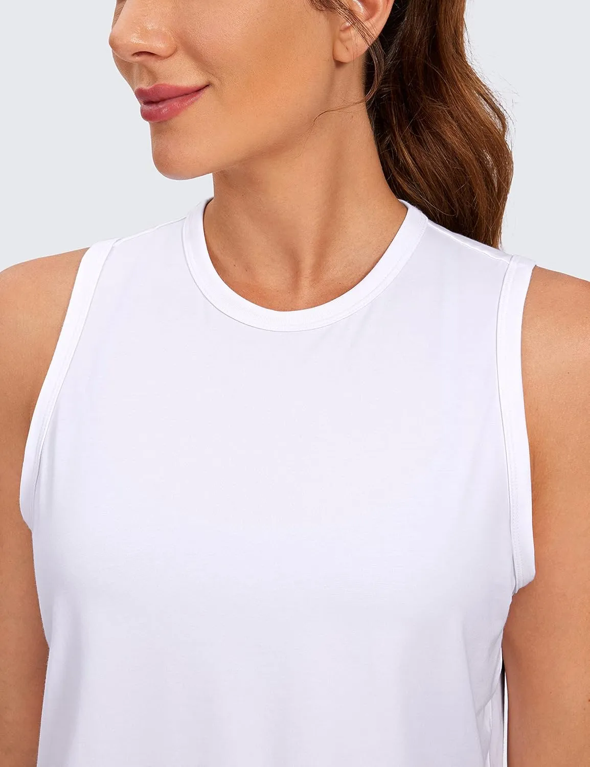 CRZ YOGA Pima Cotton High Neck Cropped Tank Tops for Women Soft Crop Workout Athletic Yoga Basic Sleeveless Shirts