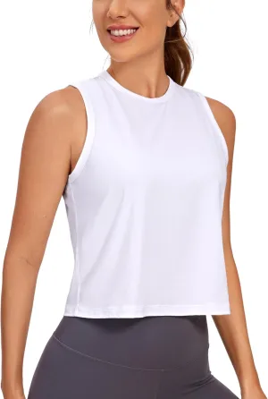 CRZ YOGA Pima Cotton High Neck Cropped Tank Tops for Women Soft Crop Workout Athletic Yoga Basic Sleeveless Shirts