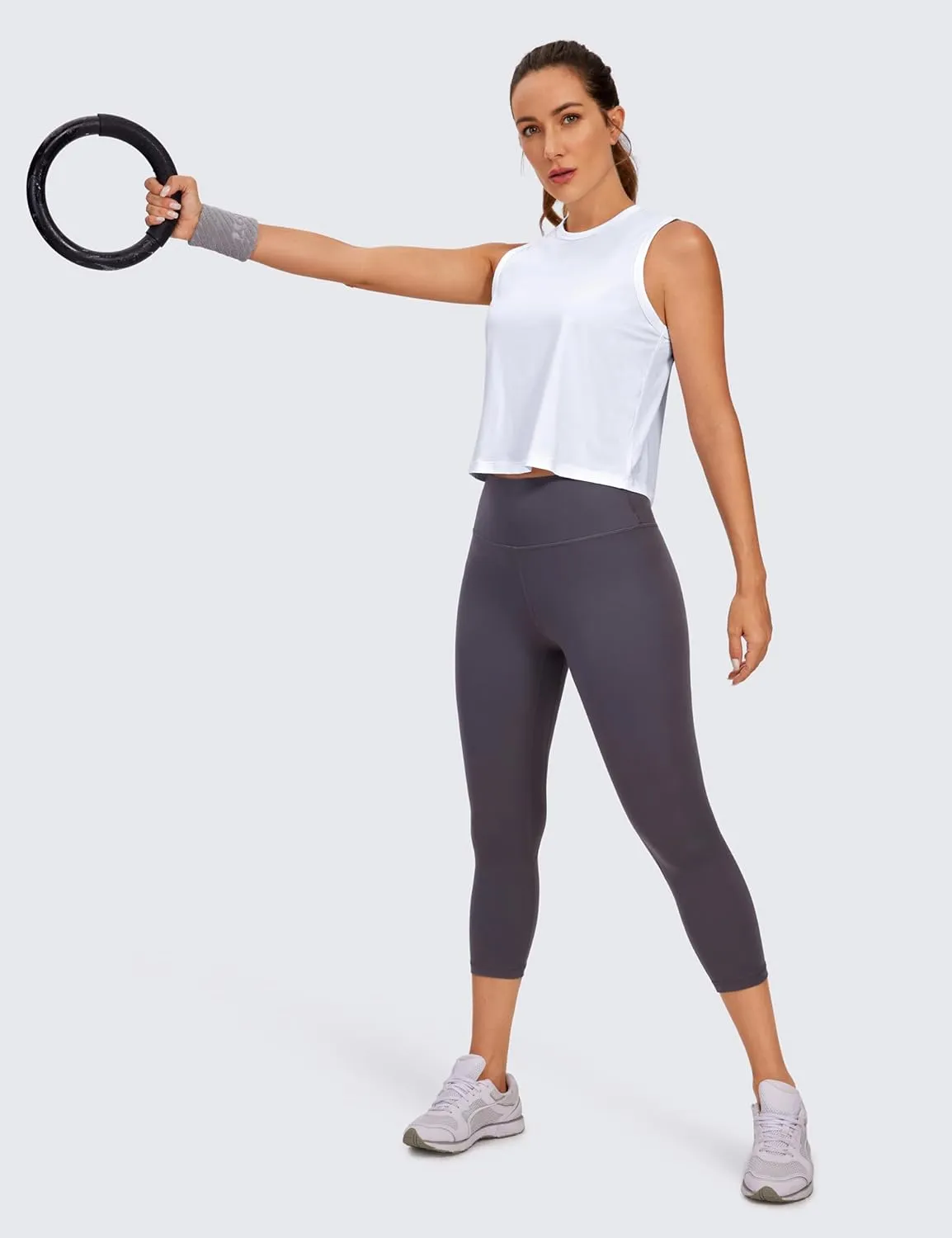 CRZ YOGA Pima Cotton High Neck Cropped Tank Tops for Women Soft Crop Workout Athletic Yoga Basic Sleeveless Shirts