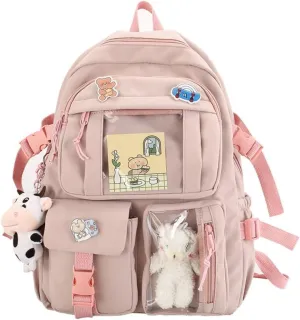 Cute Backpack for Girls Kawaii Anime Back Pack Keychain Pendant Light Travel Bag (pink)