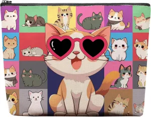 Cute Cats Makeup Bag, Cat Lovers Gifts For Women, Cute Cats Cosmetic Bag, Travel Toiletry Pouch With Zipper, Birthday Anniversary Christmas Gifts For Mom Sister, Travel Toiletry Bag