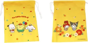 Cute Kawaii Mini Drawstring Bag - Perfect for Travel Toiletries, Makeup, Coin Pouch, and Vacation Essentials - Pochacco, Cinnamo-roll, My Melody, Kuromi, Pompompurin Themed 7.2 inches (Yellow)