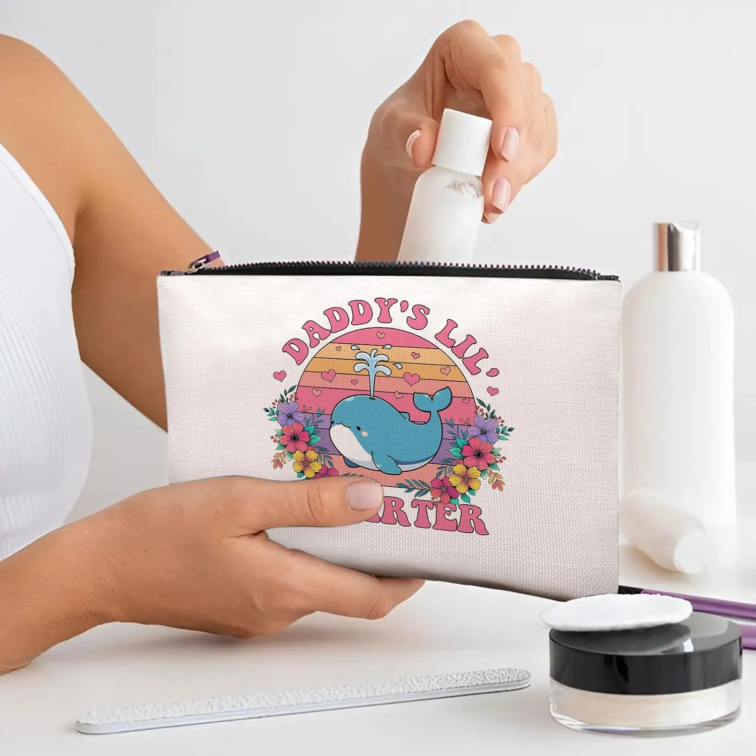 Cute Whale Makeup Bag, Pink Whale Gifts For Women Friends, Daddy Makeup Pouch, Travel Toiletry Bag With Zipper, Birthday Anniversary Christmas Gifts For Best Friend Bestie Her