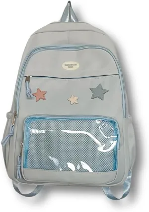 Cute Y2K Aesthetic Backpack Stars Pattern Preppy Backpack Laptop Backpack (Light Blue)