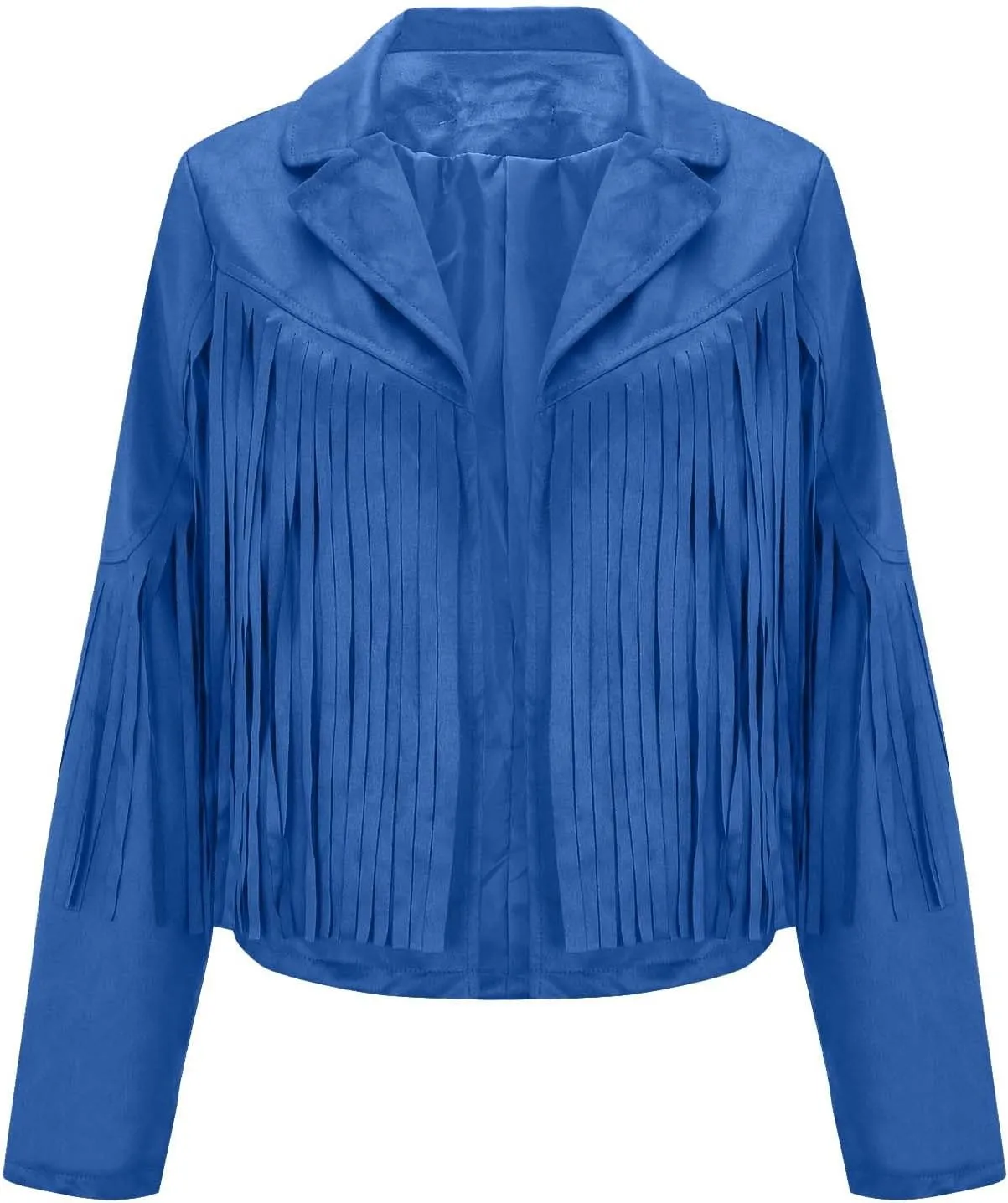 Dademeo Womens Faux Suede Leather Coat Long Sleeve Tassels Motorcycle Short Jacket Cropped Cowboy Fringe Coat