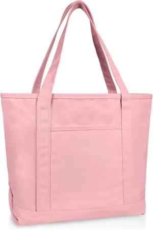 DALIX 20" Solid Color Cotton Canvas Shopping Tote Bag in Light Pink