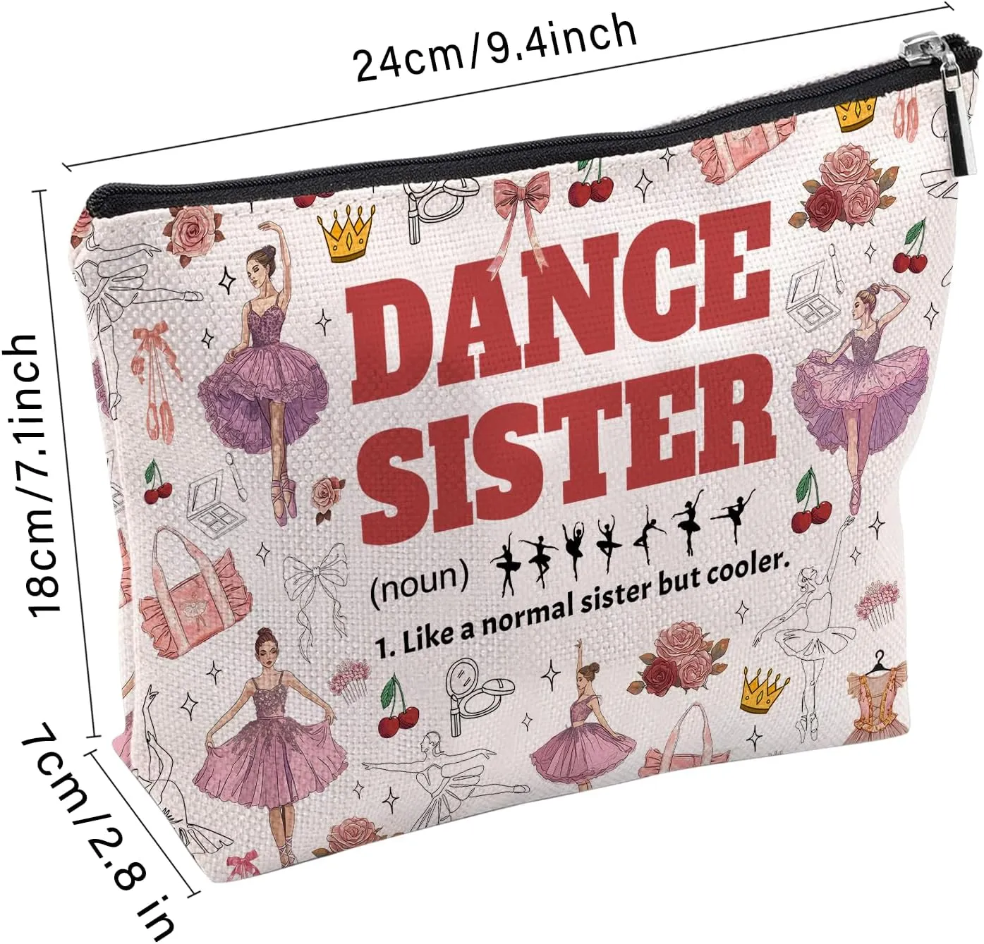 Dance Sister Makeup Bag, Cooler Dancer Gifts For Women Friends, Ballet Dancer Makeup Pouch, Travel Toiletry Bag With Zipper, Birthday Anniversary Christmas Gifts For Little Big Sister