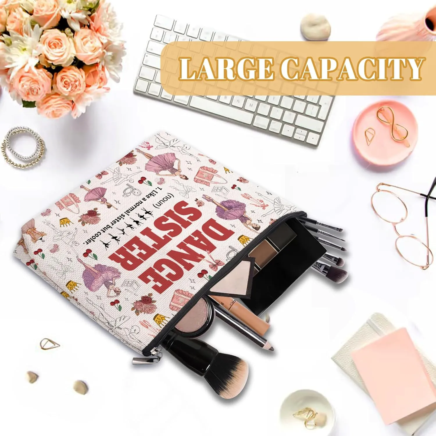 Dance Sister Makeup Bag, Cooler Dancer Gifts For Women Friends, Ballet Dancer Makeup Pouch, Travel Toiletry Bag With Zipper, Birthday Anniversary Christmas Gifts For Little Big Sister