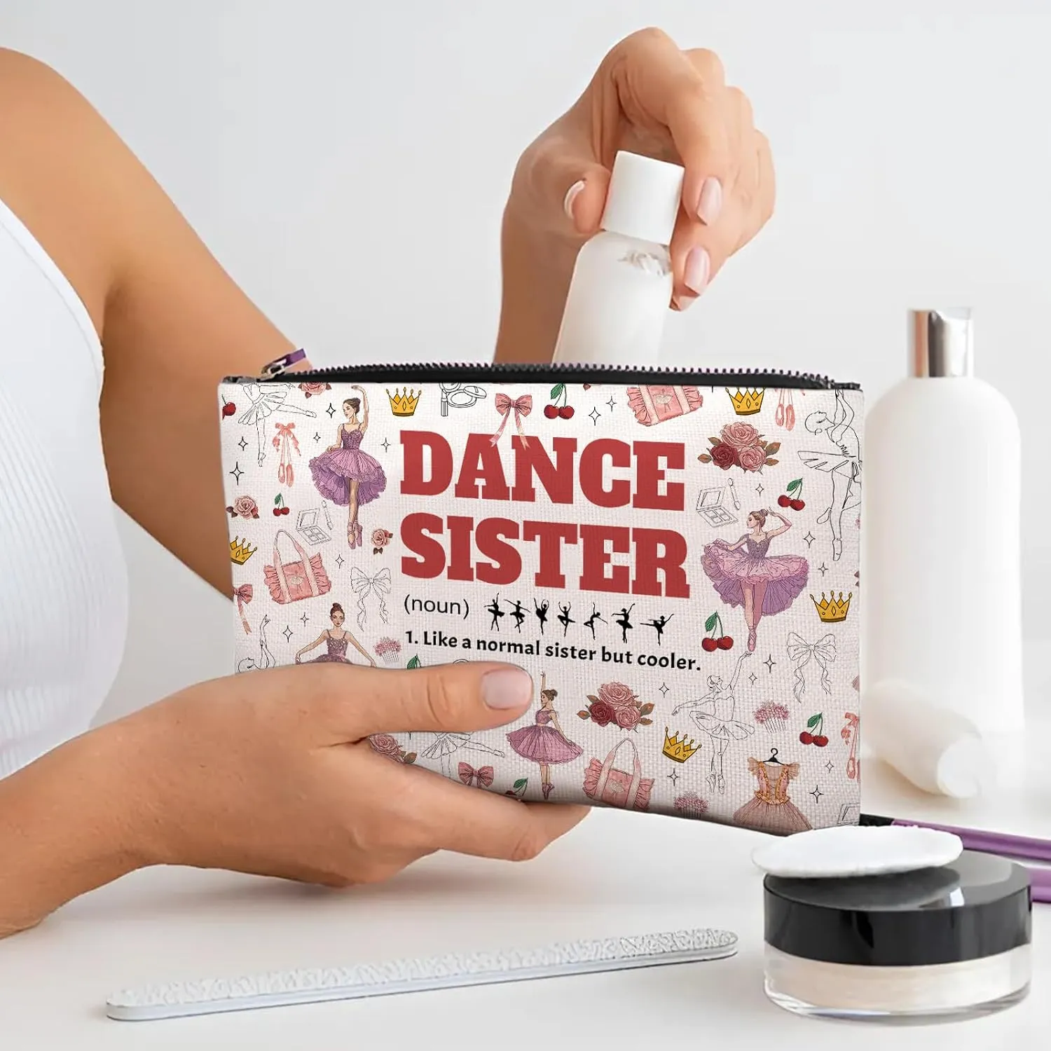 Dance Sister Makeup Bag, Cooler Dancer Gifts For Women Friends, Ballet Dancer Makeup Pouch, Travel Toiletry Bag With Zipper, Birthday Anniversary Christmas Gifts For Little Big Sister