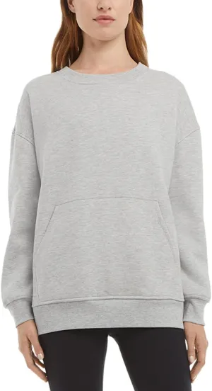 Danskin Ladies' Oversized Crewneck Pullover with Pocket (Medium, Light Grey Heather)