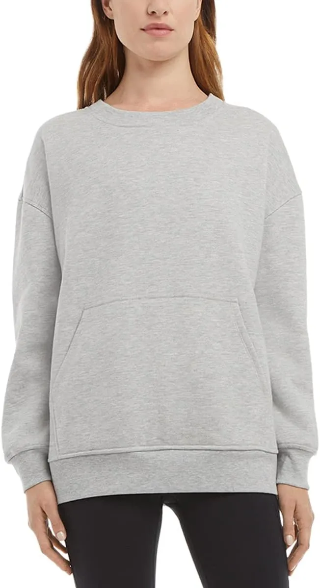 Danskin Ladies' Oversized Crewneck Pullover with Pocket (Medium, Light Grey Heather)