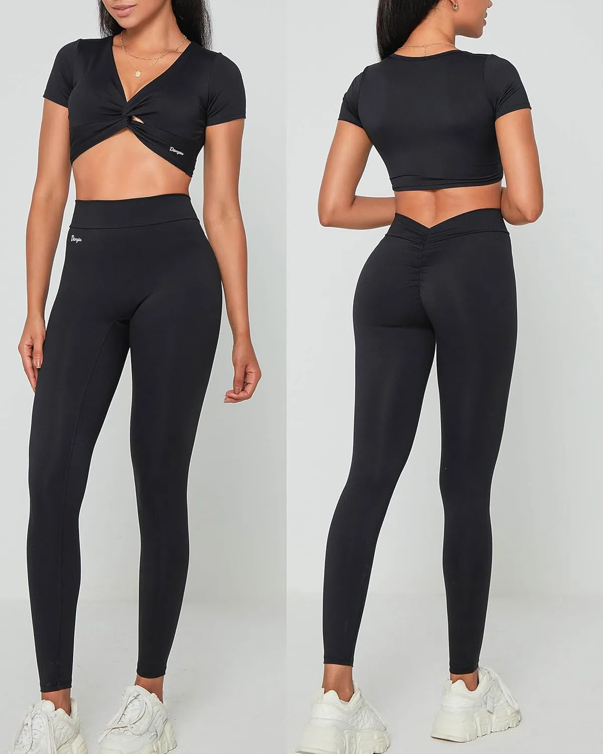 Danysu V Back Scrunch Butt Leggings for Women Soft High Waisted Booty Tights Workout Gym Yoga Pants