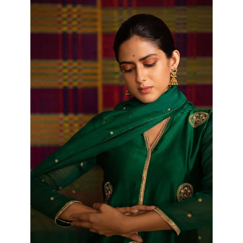 DEEPTHEE Haritah Hand Embroidered Kali Gusset Kurta with Pant & Dupatta (Set of 3)