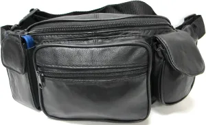 Deluxe Jumbo Size Genuine Leather Waist Pack Soft Light Weight w/Organizer - Black