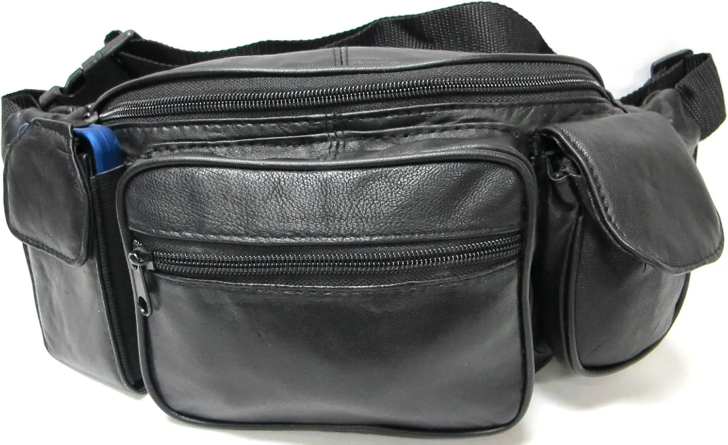 Deluxe Jumbo Size Genuine Leather Waist Pack Soft Light Weight w/Organizer - Black