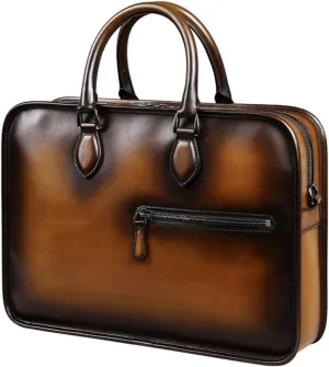Denny&Dora Men's Genuine Leather Briefcase Business Laptop Bag (Light Brown)
