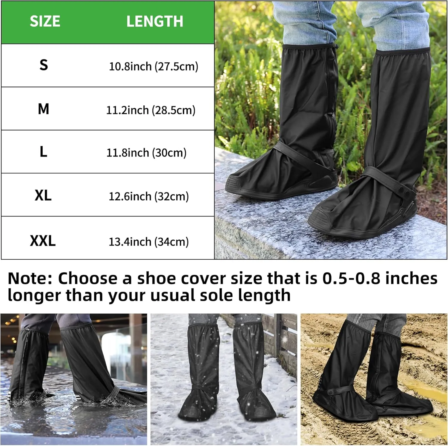 Desoto Premium Waterproof Rain Boot Shoe Cover with Zipper & Reflector, for Women & Men, Heavy Duty & Reusable