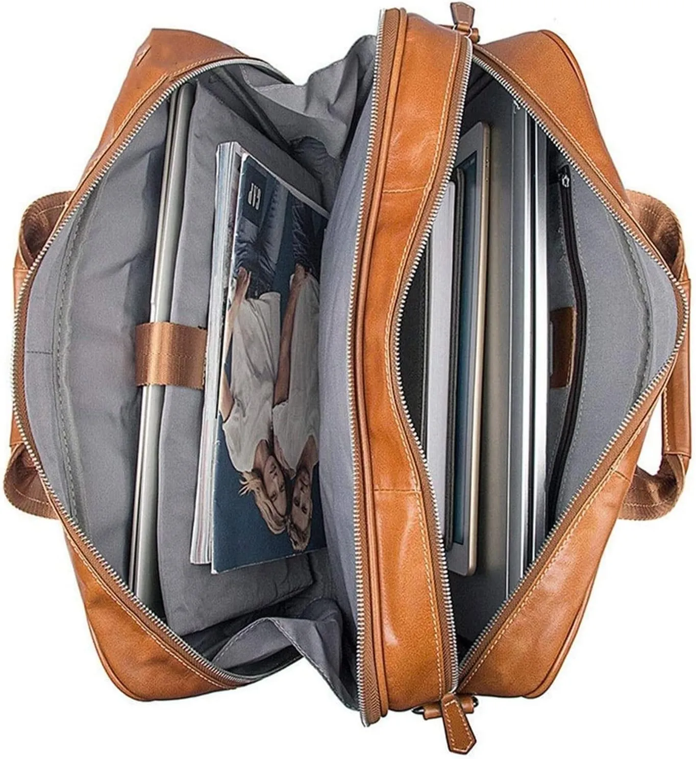 DHAEY Classic Vintage Leather Expandable Double Compartments Business Briefcase Large 15.6Inch Laptop Shoulder Bag Office