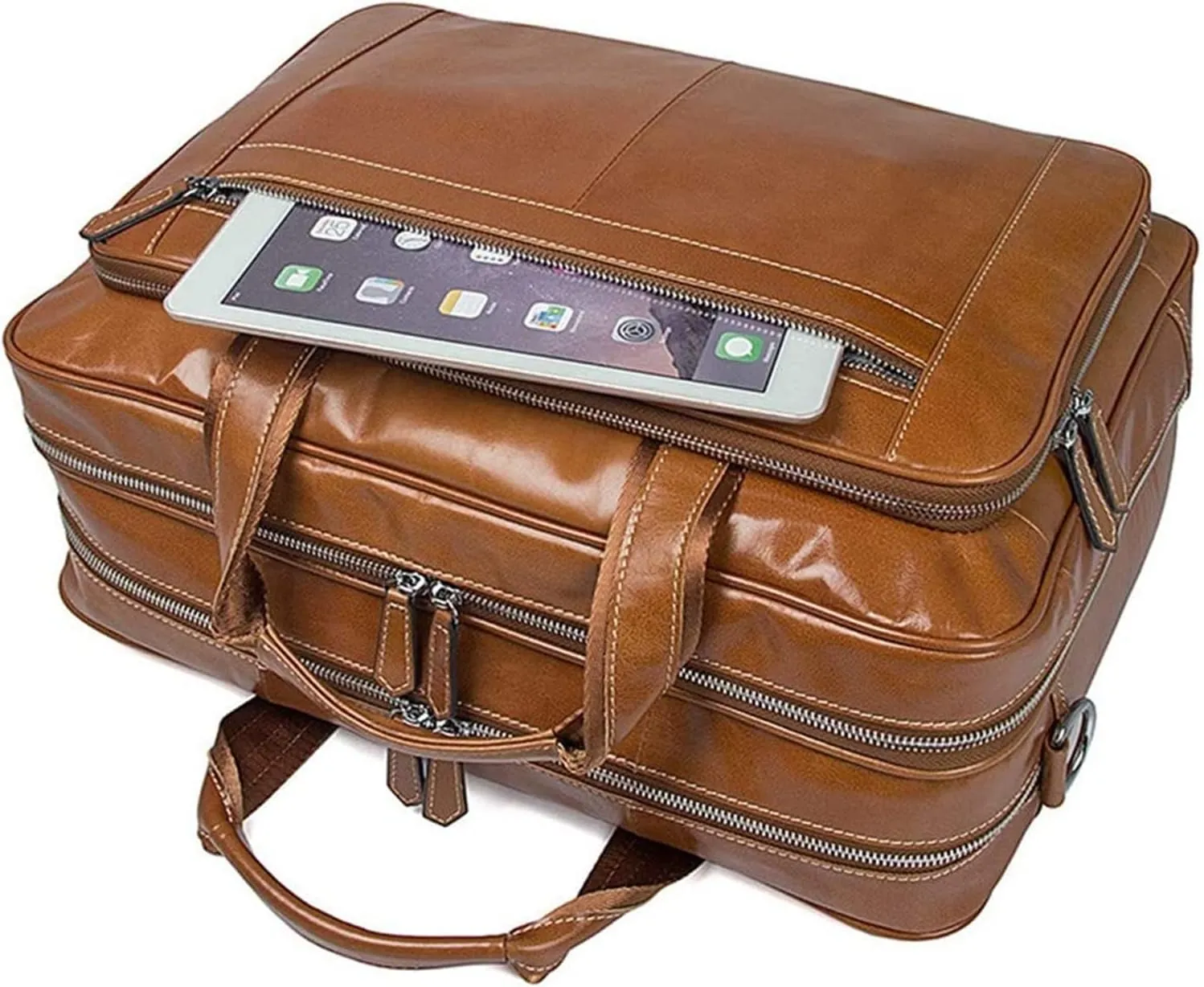 DHAEY Classic Vintage Leather Expandable Double Compartments Business Briefcase Large 15.6Inch Laptop Shoulder Bag Office