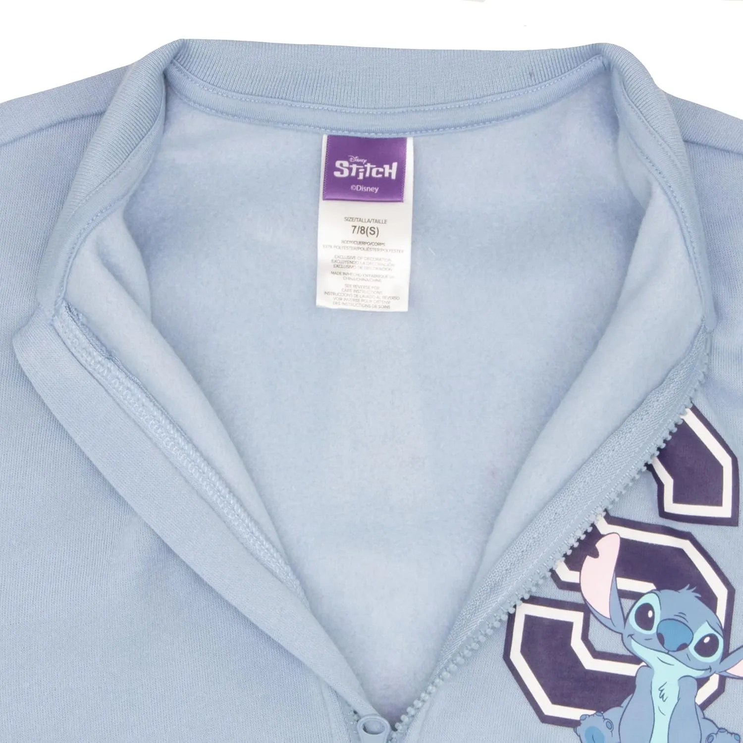 Disney Lilo & Stitch Girl's Zip-Up Varsity Bomber Jacket - Casual Lightweight Coat with Stitch Graphic Print for Kids