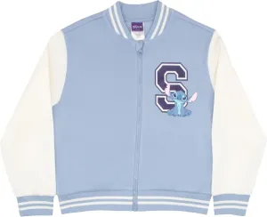 Disney Lilo & Stitch Girl's Zip-Up Varsity Bomber Jacket - Casual Lightweight Coat with Stitch Graphic Print for Kids