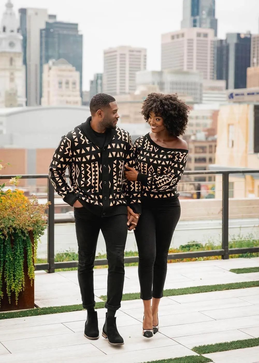 D'IYANU | Aren African Pattern Ankara Men's Sweater | Traditional Culture with Long Sleeves | Tan Black Tribal