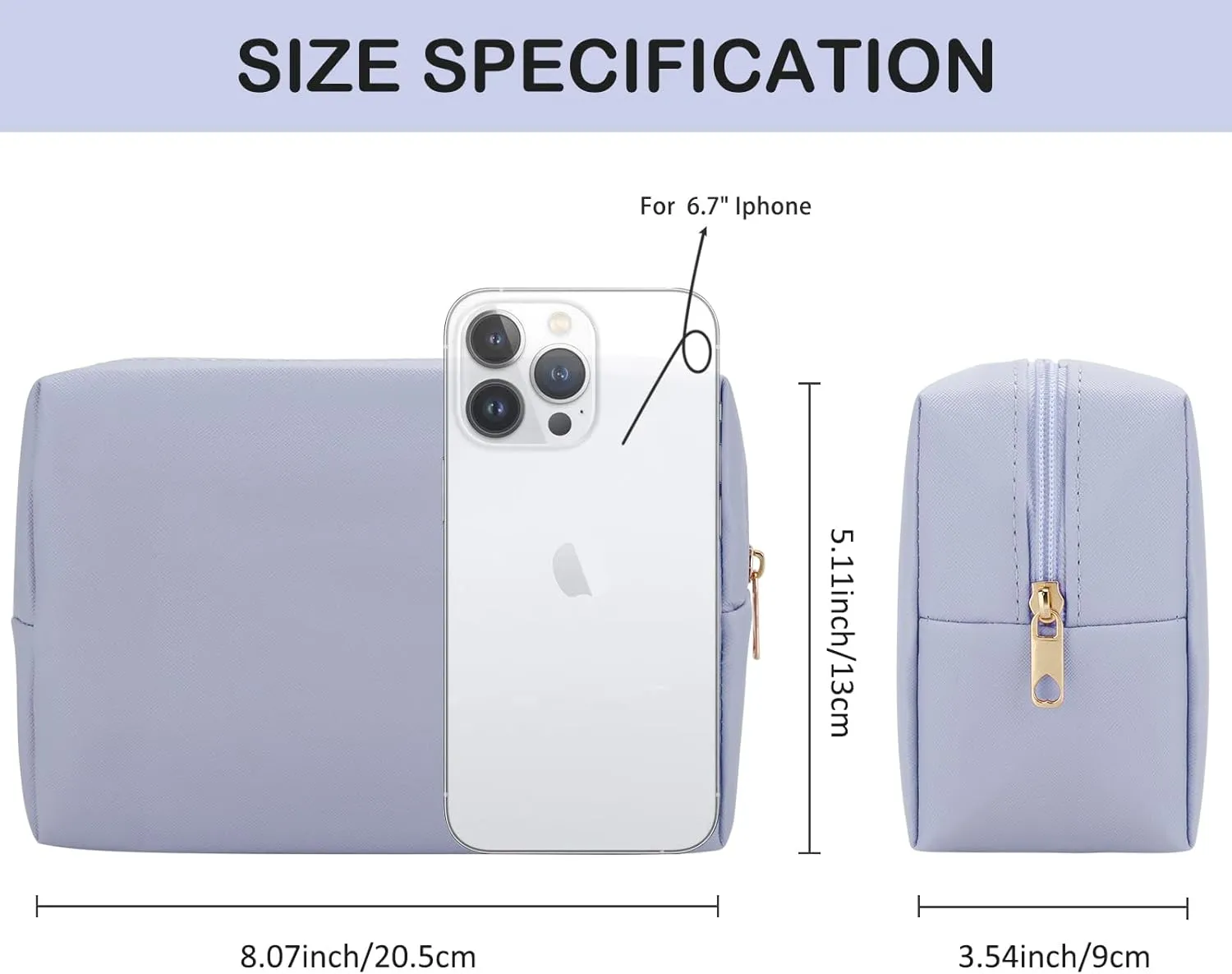 DOB SECHS PU Leather Cosmetic Bag Portable Toiletry Bag for Daily Use Cosmetic Organizer Water-resistant Make up Organizer Light Weight Travel Makeup Bag Cosmetic Pouch (Light Blue, L)