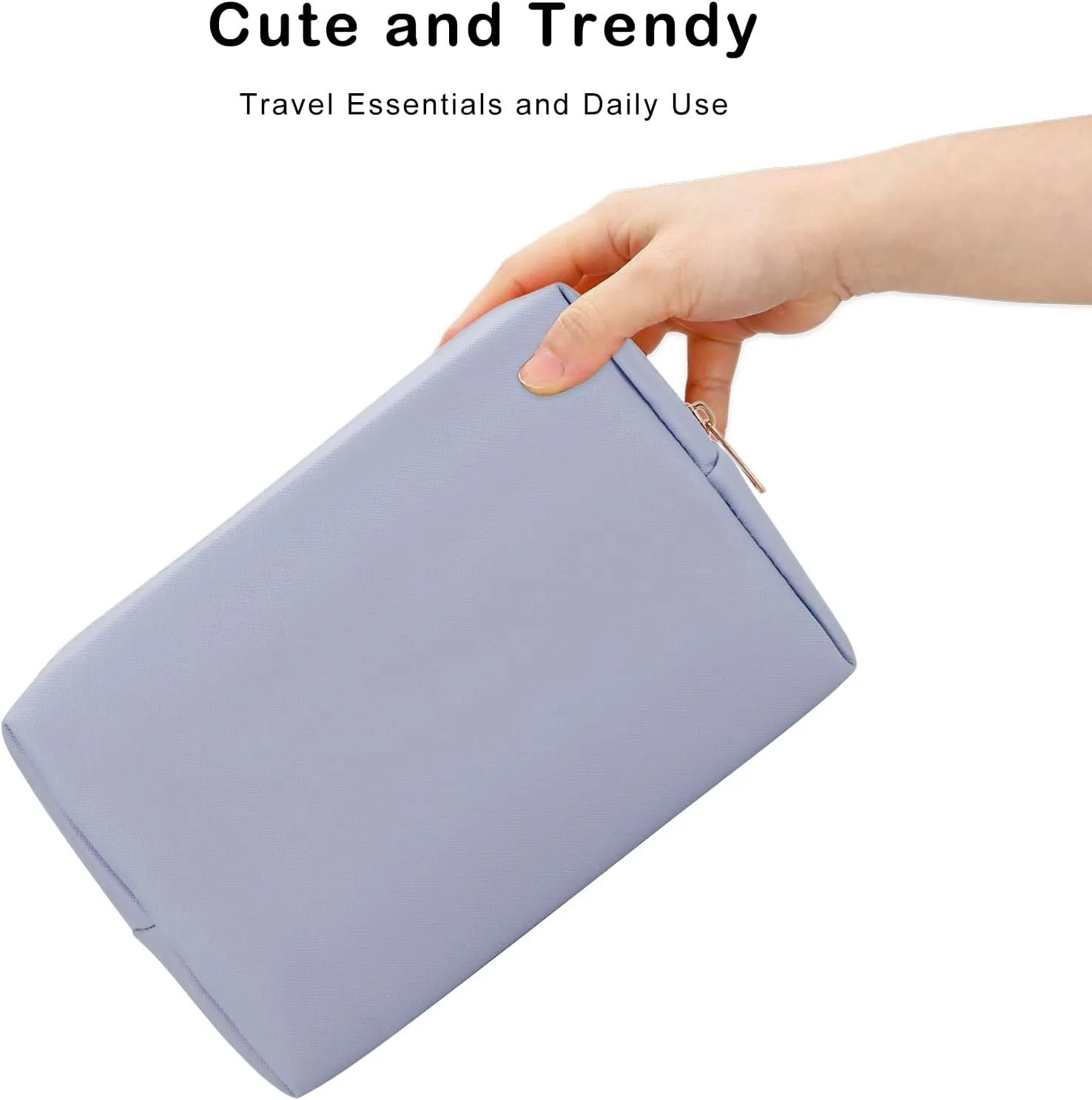 DOB SECHS PU Leather Cosmetic Bag Portable Toiletry Bag for Daily Use Cosmetic Organizer Water-resistant Make up Organizer Light Weight Travel Makeup Bag Cosmetic Pouch (Light Blue, L)