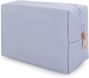 DOB SECHS PU Leather Cosmetic Bag Portable Toiletry Bag for Daily Use Cosmetic Organizer Water-resistant Make up Organizer Light Weight Travel Makeup Bag Cosmetic Pouch (Light Blue, L)