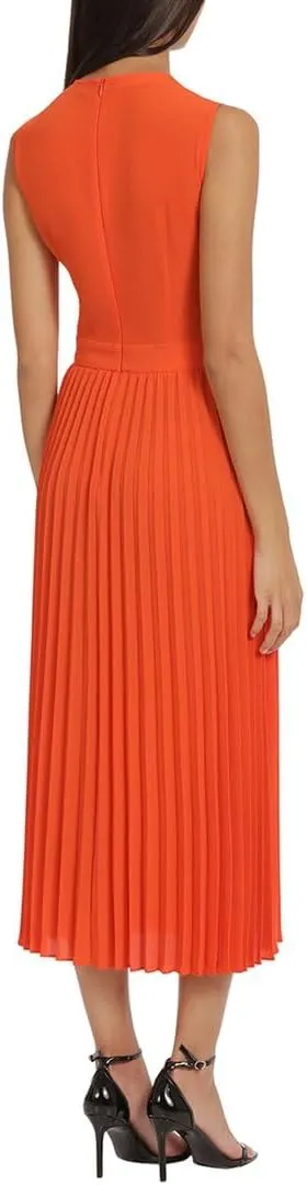 Donna Morgan Women's Sleeveless Stretch Light Bubble Crepe Pleated Skirt Midi Dress