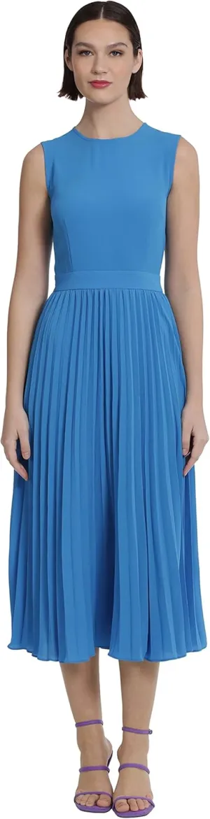 Donna Morgan Women's Sleeveless Stretch Light Bubble Crepe Pleated Skirt Midi Dress