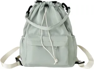 Drawstring Backpack, Small Nylon Drawstring Bucket Bag Purse, Light Green, One Size
