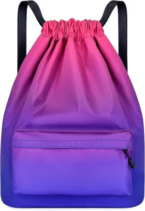 Drawstring Backpack Sports Gym Bag, Waterproof String Backpack,Beach Sackpack for Men Women,Cinch Sack Drawstring Backpack for swimming.Gradient Purple