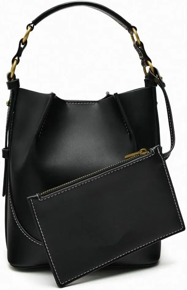 Drawstring Bucket Bag Wide Shoulder Strap Crossbody Bag Brown Tote Bag Clutch Bag Top Handle Handbag Purse