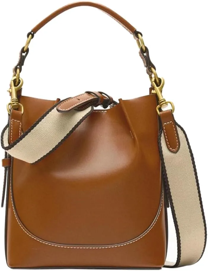 Drawstring Bucket Bag Wide Shoulder Strap Crossbody Bag Brown Tote Bag Clutch Bag Top Handle Handbag Purse