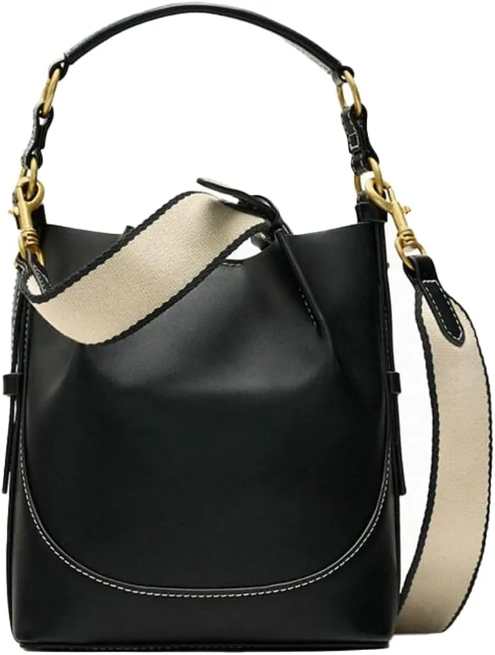 Drawstring Bucket Bag Wide Shoulder Strap Crossbody Bag Brown Tote Bag Clutch Bag Top Handle Handbag Purse