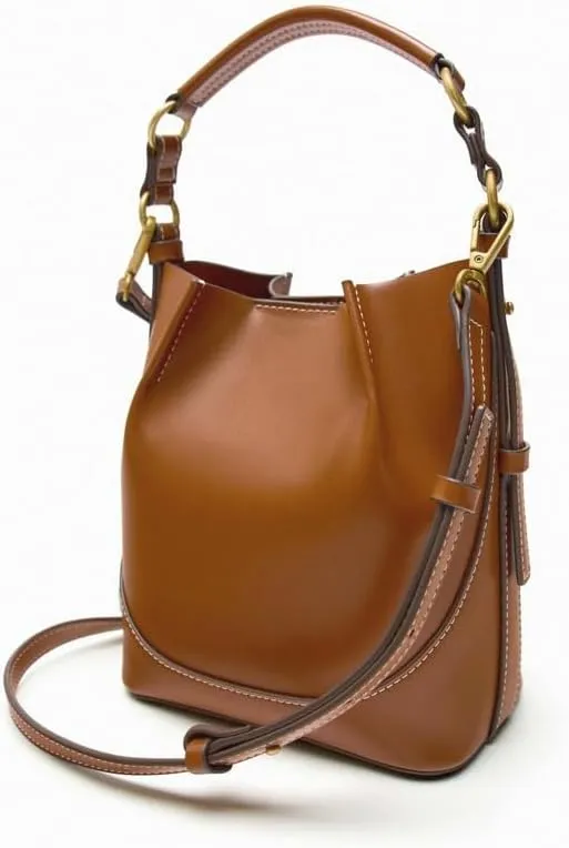 Drawstring Bucket Bag Wide Shoulder Strap Crossbody Bag Brown Tote Bag Clutch Bag Top Handle Handbag Purse