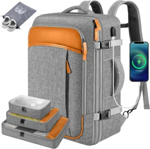 DTTO 40L Travel Backpack for Men & Women, Expandable Carry on Backpack with 4 Packing Cubes, TSA Friendly Approved Luggage Daypack Weekender Bag with USB Charging Port, Fits 17.3 inch Laptop, Grey