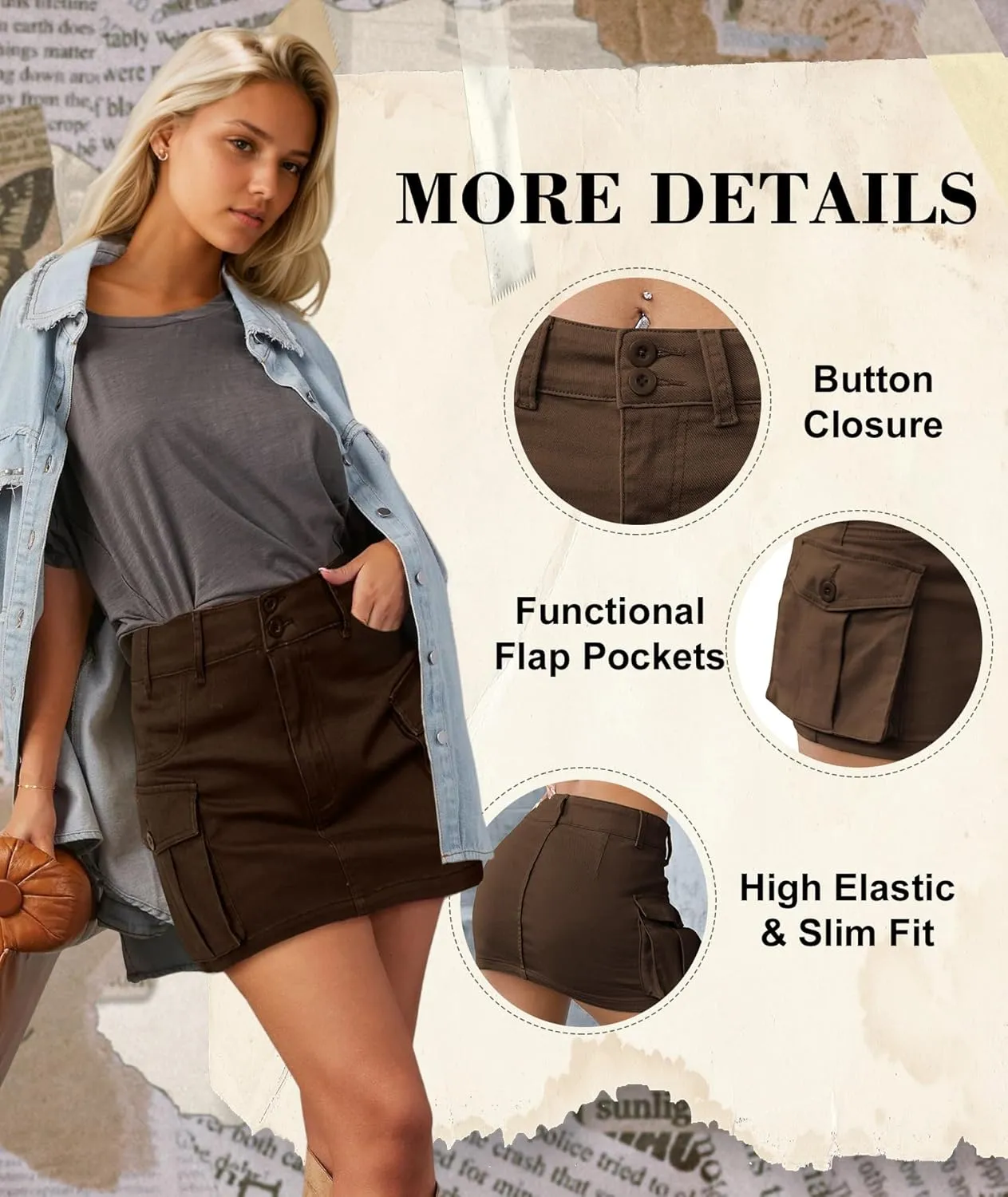 EARKOHA Women's Mini Cargo Skirt Y2K Low Waist Button Short Bodycon Denim Jean With Flap Pockets